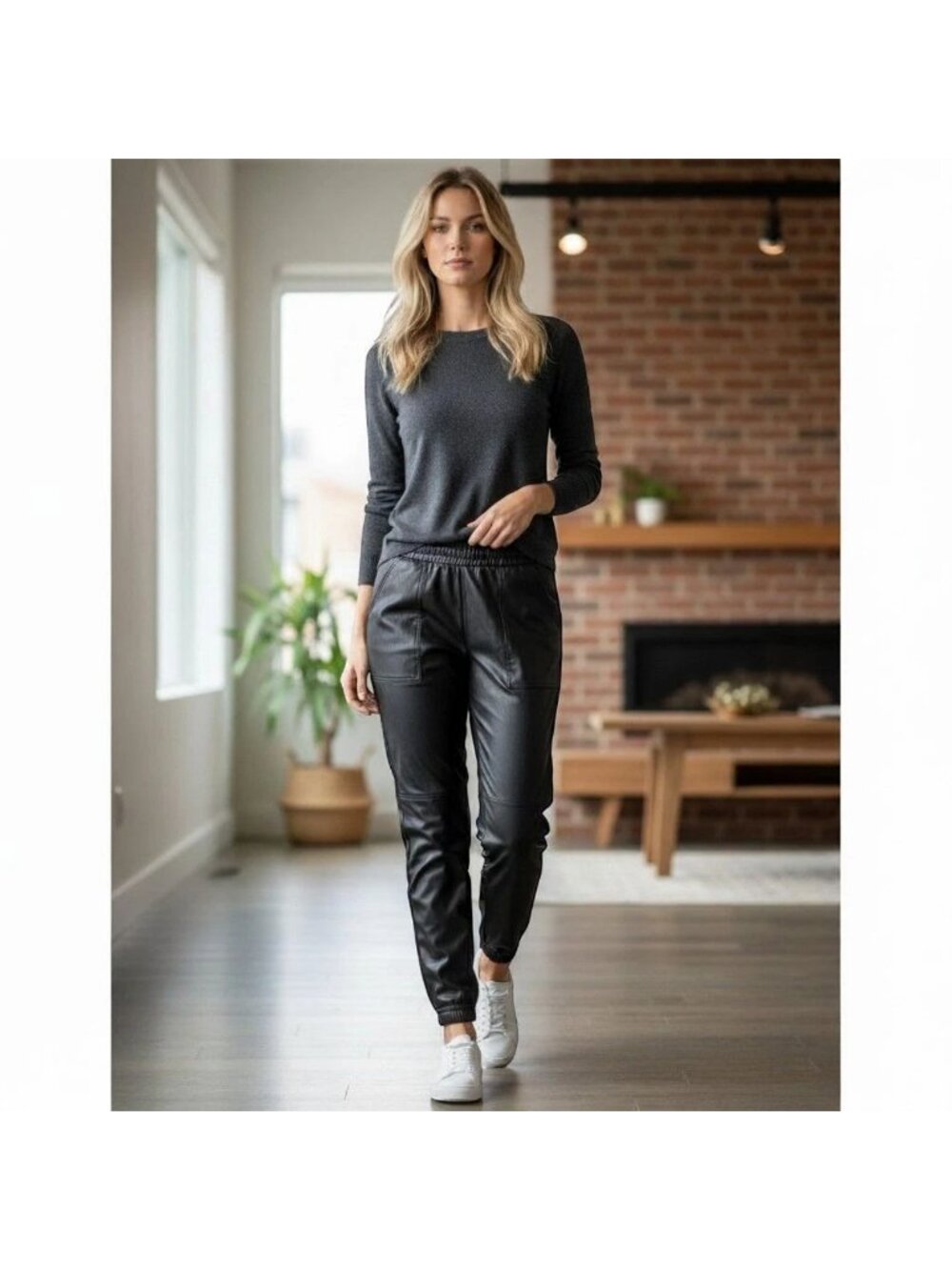 Spanx Faux Leather Dark Brown Jogger Pants Women's L